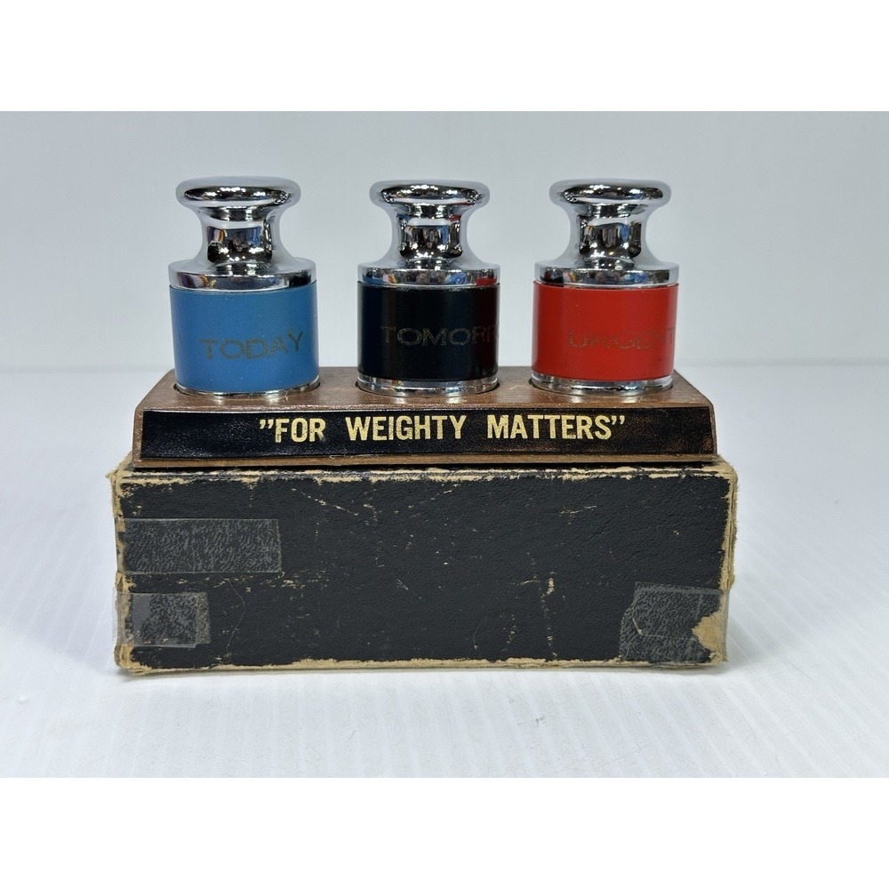 VTG For Weighty Matters Desk Paperweight Set Urgent Today Tomorrow Original‎ Box